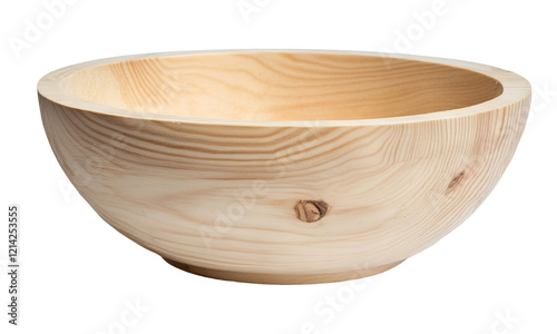 Wooden bowl showcasing natural grain, placed on a rustic kitchen table photo