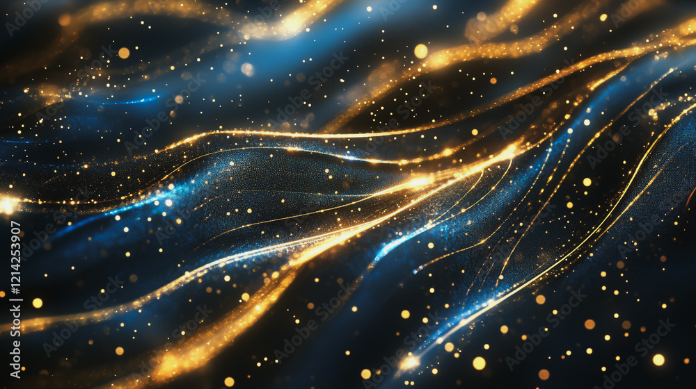 Fototapeta premium Abstract digital background electromagnetic wave background Innovation digital wave, information technology background and green luxury background with golden line decoration and curve light effect