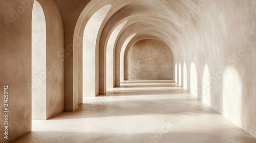 Sunlit Beige Archway Corridor Interior Architecture