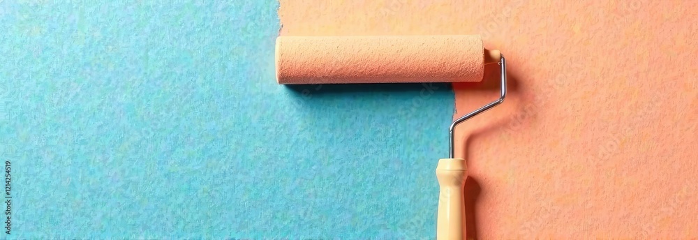 Obraz premium painting walls in different colors with a construction roller, advertising banner
