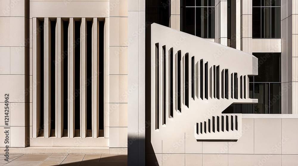 Fototapeta premium Modern building exterior with geometric design element.
