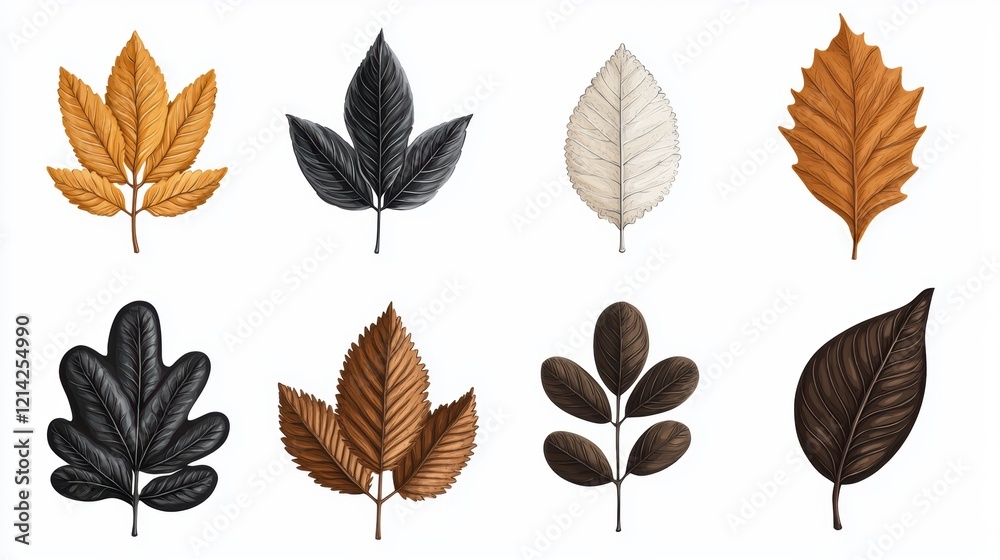 Fototapeta premium Set of fall leaves hand-drawn style variety of shapes and autumn shades perfect for seasonal and natural concepts