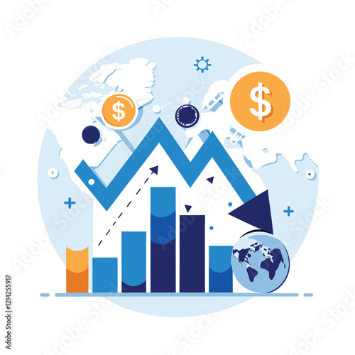 Global Economic Decline Depicted by Falling Graphs and Currency