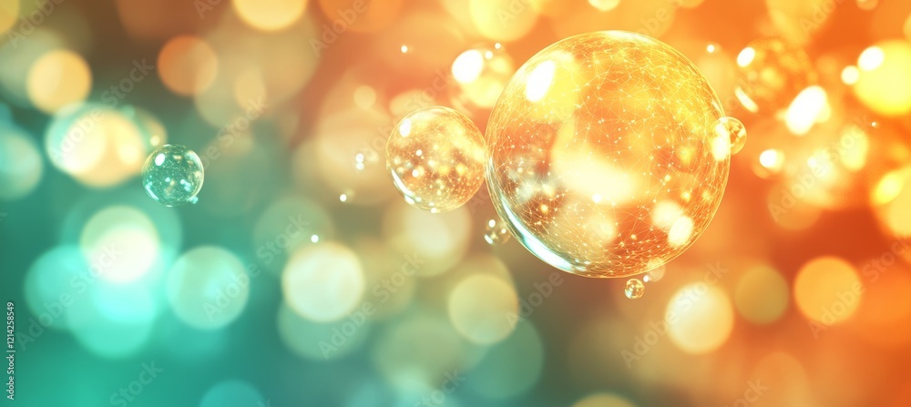 Abstract Background With Transparent Spheres On A Soft Gradient With Bokeh, Dynamic Patterns. Abstract Background With Transparent Spheres On A Soft Gradient With Bokeh, Dynamic Patterns.
