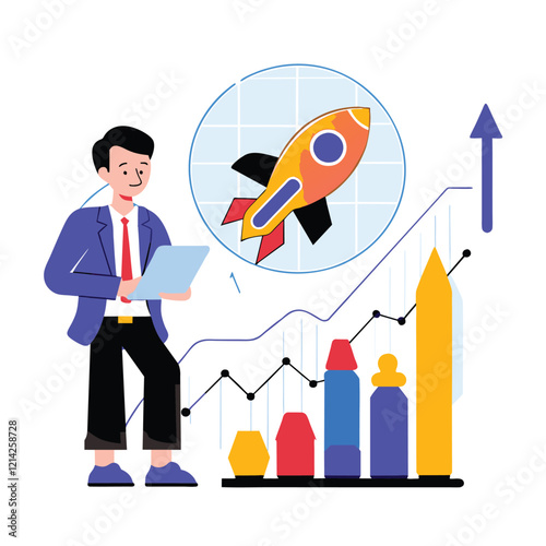 Business Startup Growth Concept with Chart and Rocket