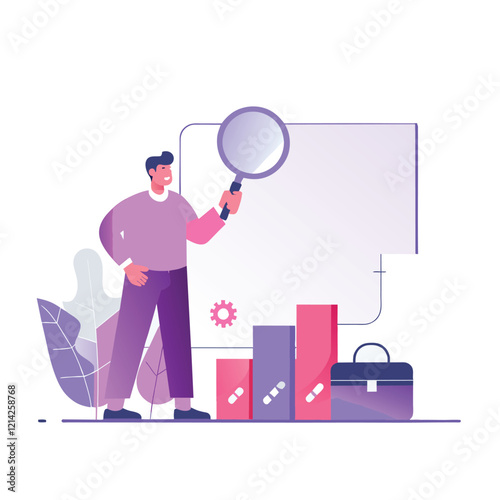 Businessman Analyzes Growth Metrics with Magnifying Glass
