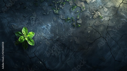 Resilient green plant breaks through asphalt, symbolizing hope and life s power to thrive photo