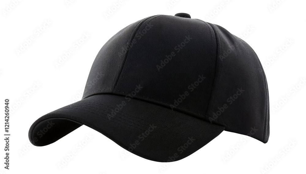 Black baseball cap displayed against a plain background for fashion use Black baseball cap displayed against a plain background for fashion use