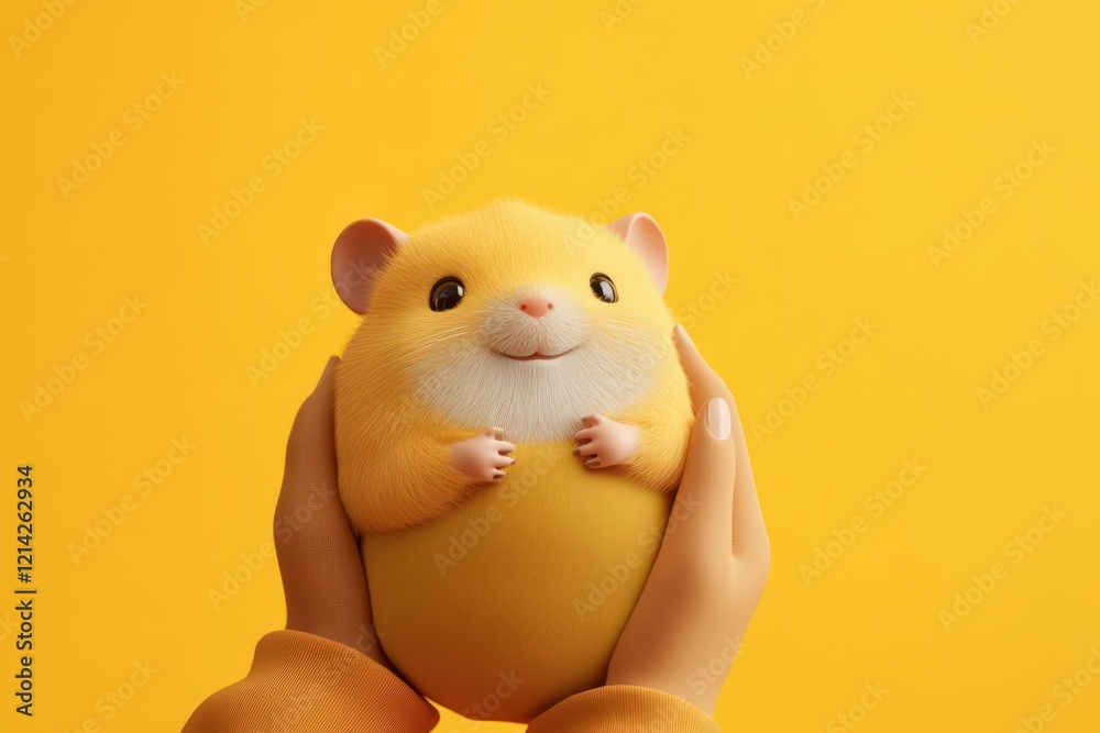 Yellow Hamster Held Gently in Yellow Hands Yellow Hamster Held Gently in Yellow Hands