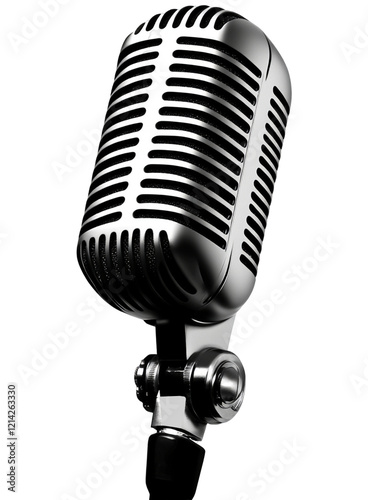Retro vintage microphone isolated against a transparent background