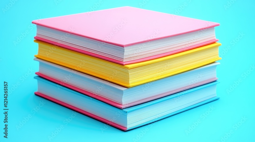 A Stack of Colorful Books on a Blue Background A Stack of Colorful Books on a Blue Background
