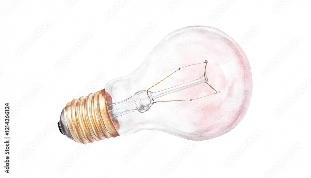 A transparent light bulb with a golden base, showcasing intricate filament design against a white backdrop