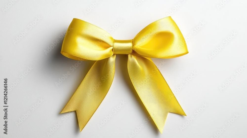 Yellow satin ribbon bow on white background; gift wrapping, decoration Yellow satin ribbon bow on white background; gift wrapping, decoration