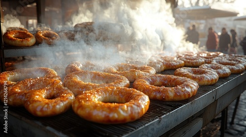 Steaming market pastries baking outdoors photo