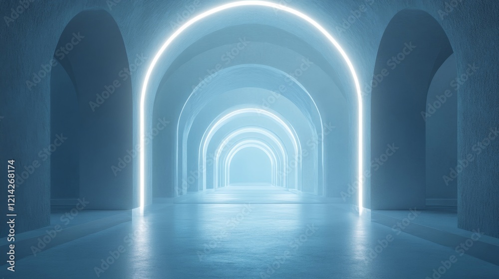 Futuristic Blue Neon Lit Archway Corridor Futuristic Blue Neon Lit Archway Corridor