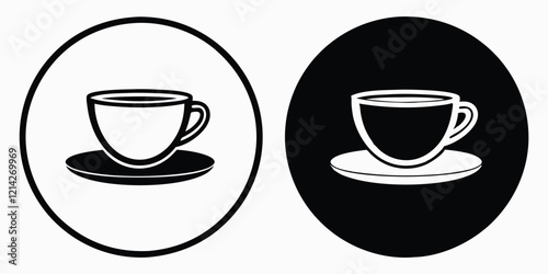 Coffee cup icon set with various designs and symbols for beverages like espresso, latte, and cappuccino in a simple illustration style