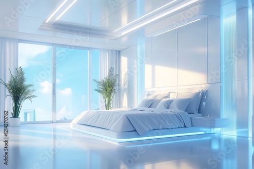 interior of modern luxury bedroom with furniture , zoom out shot, video ultra