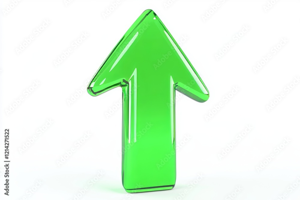 A polished green upward arrow placed on a white background, conveying a sense of cleanliness and direction. It illustrates rise and progress. 3D Rendering A polished green upward arrow placed on a white background, conveying a sense of cleanliness and direction. It illustrates rise and progress. 3D Rendering