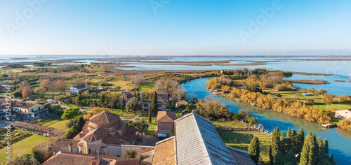 Aerial View of Torcello Island and Venetian Lagoon.