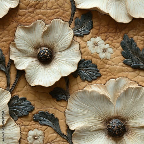 Wallpaper Mural Seamless beautiful decorative embossed textured flowers pattern Torontodigital.ca