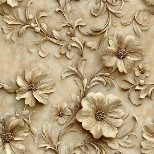 Seamless beautiful decorative embossed textured flowers pattern