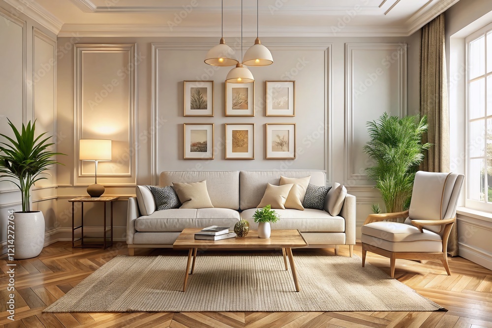 Fototapeta premium Elegant Picture Frames in Modern Living Room - Stylish Home Decor