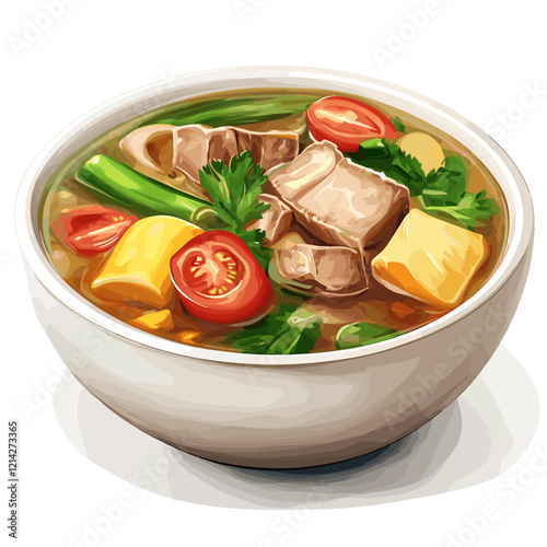 Traditional Filipino Sinigang Soup Illustration