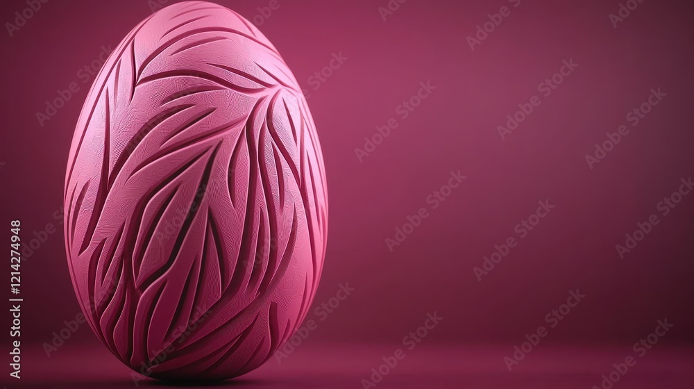 Fototapeta premium Elegant Pink Easter Egg with Intricate Carved Leaf Pattern Design