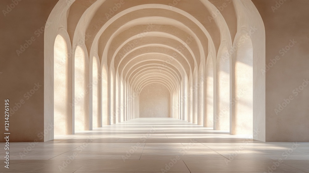 Fototapeta premium Sunlit Beige Archway Hallway Interior Design
