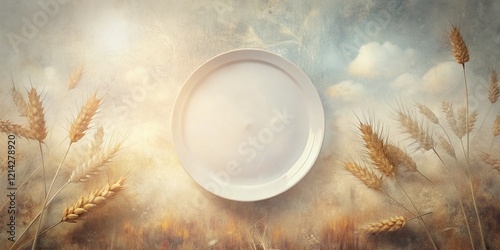 Empty Plate Top View Beige Background - Double Exposure Food Photography Stock Image