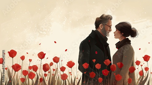 A widower finds love again through memories in this heartfelt flat design illustration