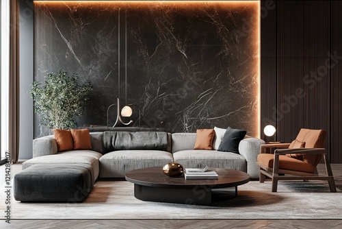 Interior of modern living room 3D rendering