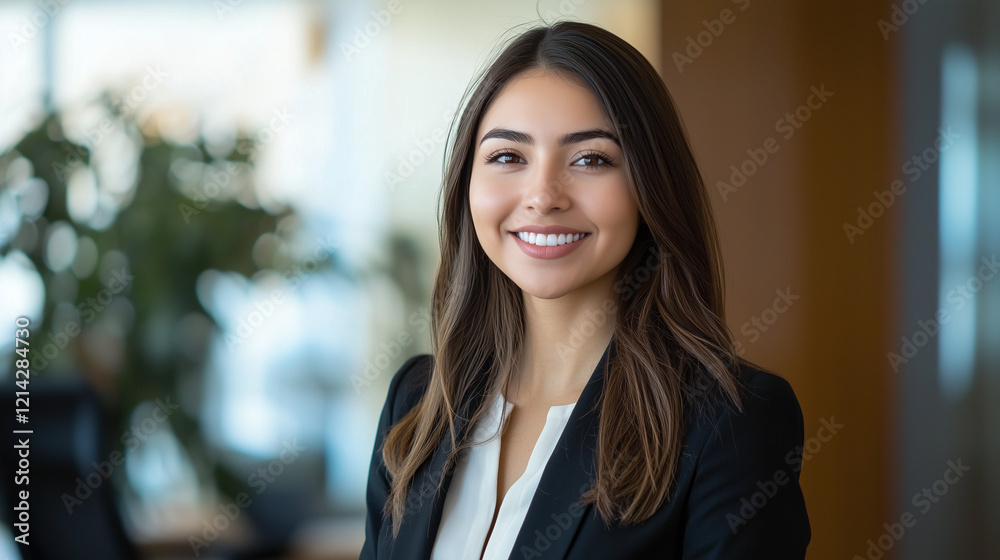 Confident Entrepreneur Headshot in Formal Attire with Blurred Office Background Confident Entrepreneur Headshot in Formal Attire with Blurred Office Background