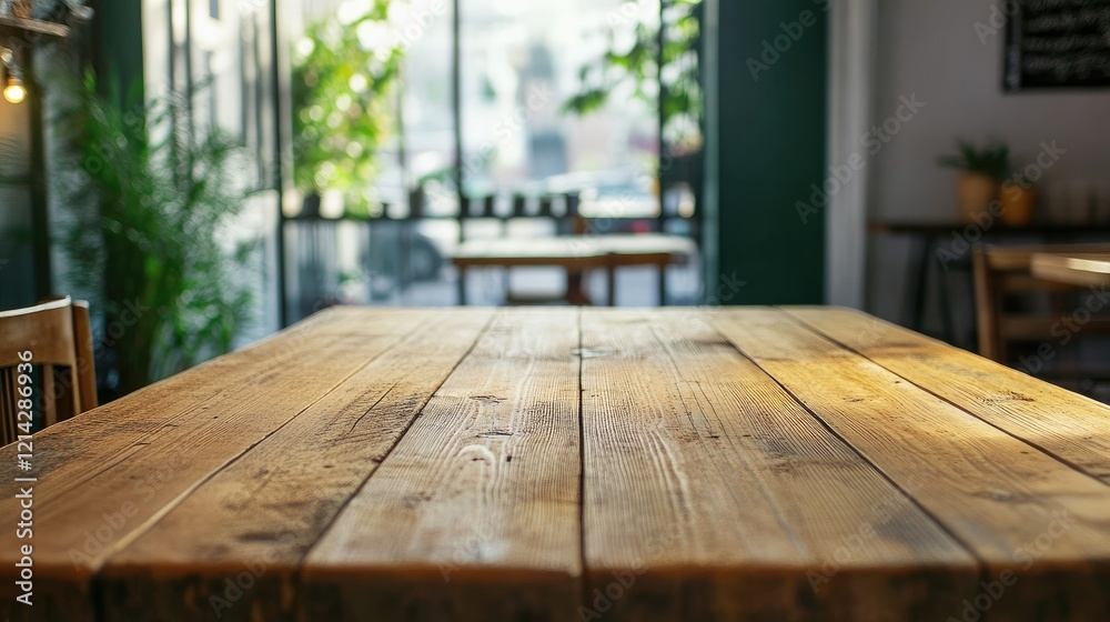 Rustic wooden table with a smooth surface and visible grain texture, natural light Rustic wooden table with a smooth surface and visible grain texture, natural light
