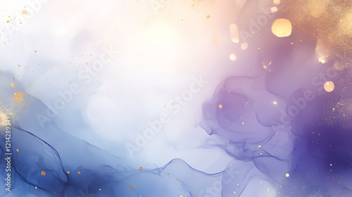 Abstract art background with alcohol ink painting, in shades of purple, blue, and gold. Modern luxury wallpaper design for wall decoration