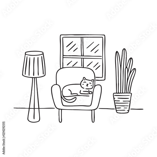 An idle cat lounging lazily on a chair next to a sunny window