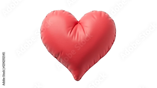 Heart pillow covered with synthetic leather isolated on transparent or white background. photo