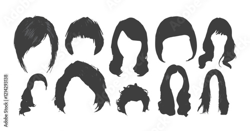 Set of Hair Style Variety Women Wig white background