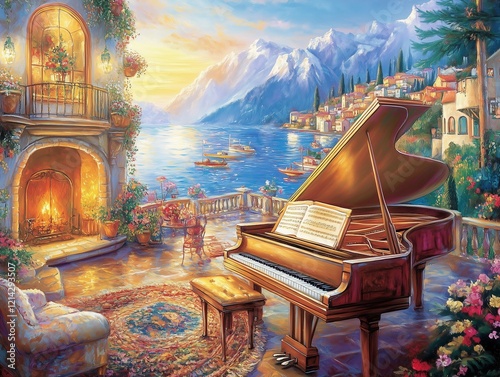 grand piano in the night, generated ai