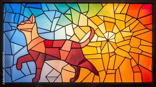rainbow_pastel_colored_stained_glass_black_cat,generated ai