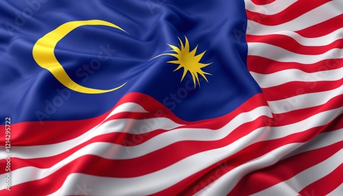 Majestic Malaysian Flag: A Close-Up View of the National Symbol photo