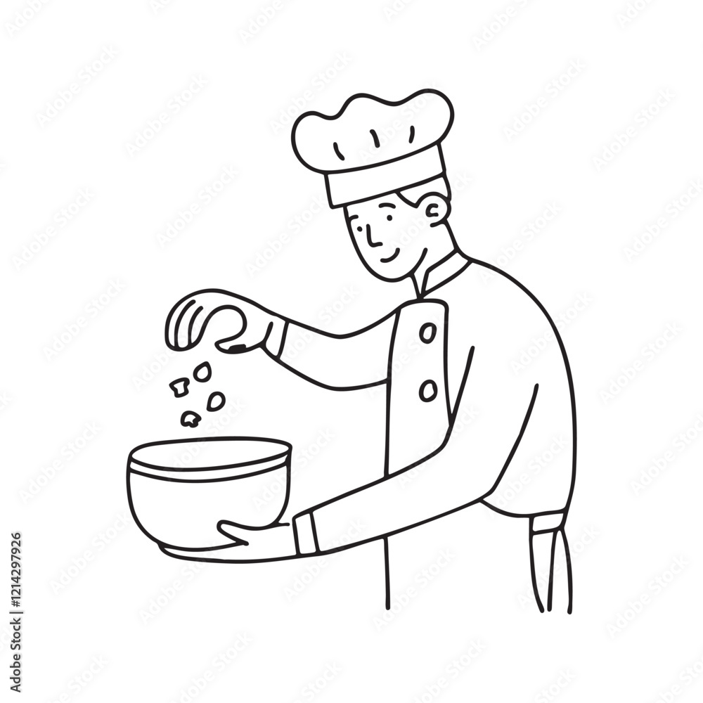 A chef adding ingredients into a bowl, representing input in the cooking process A chef adding ingredients into a bowl, representing input in the cooking process