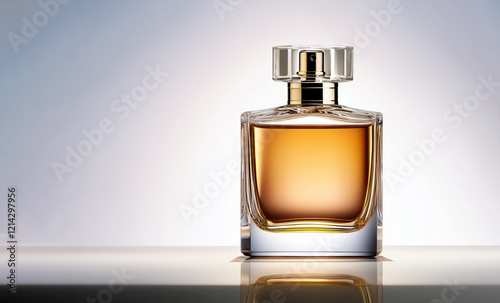 Frasco de cristal elegante y de lujo con colonia o perfume dorado de alta calidad para hombre o mujer photo