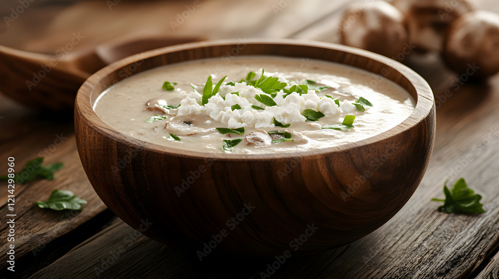 Warm and creamy soup topped with fresh green herbs. Warm and creamy soup topped with fresh green herbs.