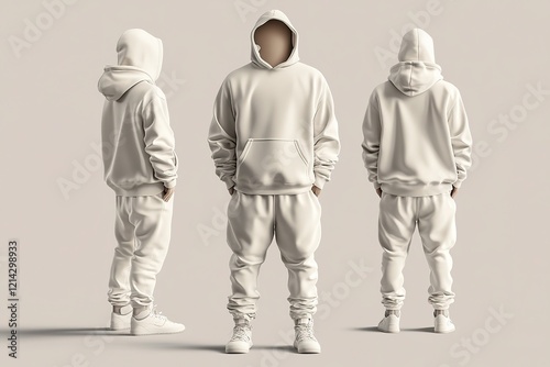 Full-Body 3D Model of a Man in a Stylish White Hoodie and Joggers