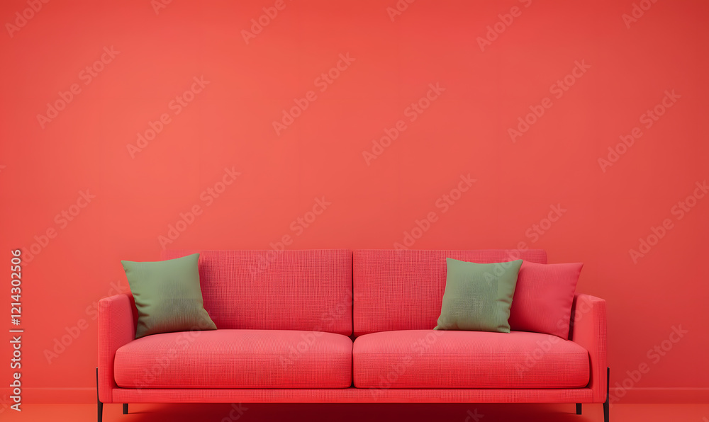 Fototapeta premium Modern minimalist couch design cozy living room furniture contemporary home wide angle stylish home decor