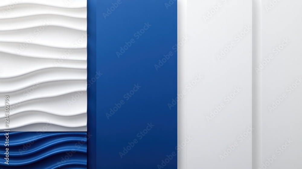 top down view of wave-inspired geometric designs in bold blues and whites arranged dynamically on clean surface top down view of wave-inspired geometric designs in bold blues and whites arranged dynamically on clean surface