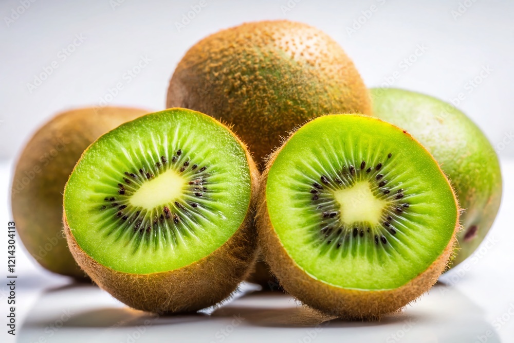 Fresh Kiwi Fruit on White Background - Vibrant, Juicy, Healthy Produce Stock Photo Fresh Kiwi Fruit on White Background - Vibrant, Juicy, Healthy Produce Stock Photo