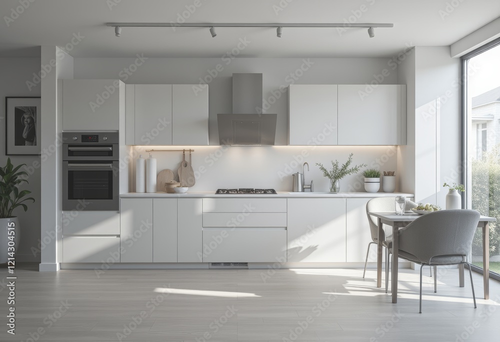 Fototapeta premium Contemporary kitchen with white cabinets and natural light