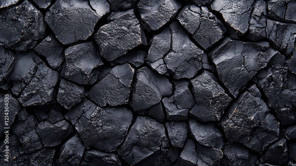 Fototapeta premium Textured black coal surface with cracked patterns